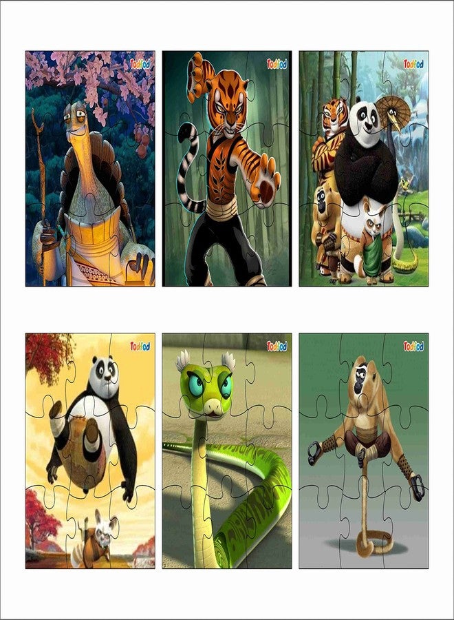 TodFod Kung Fu Panda & Friends 6-in-1 Wooden Jigsaw Puzzle Set | 54-Piece Educational Cartoon Puzzle Toy for Kids | Anime Character Learning & Fun Game